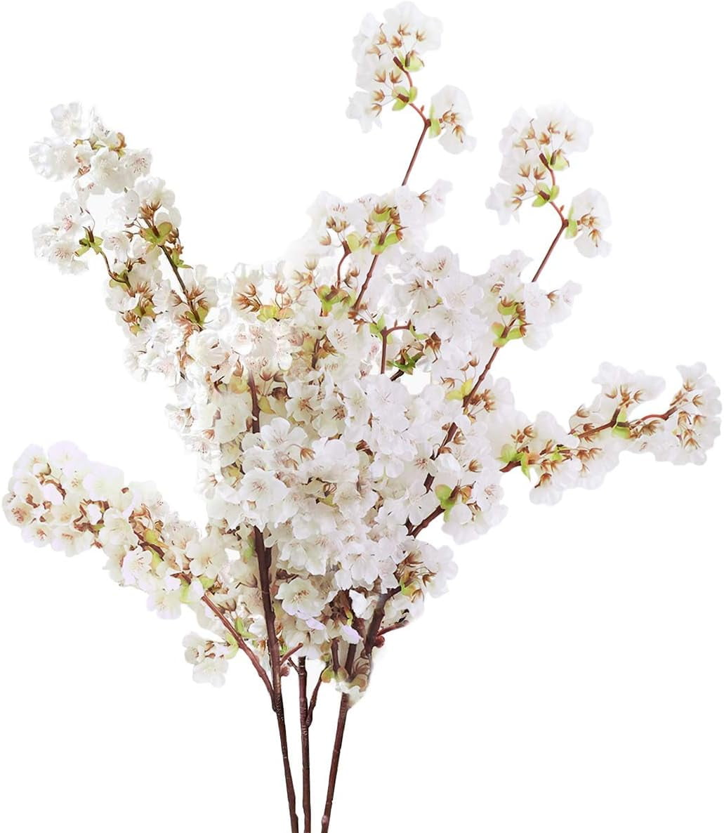 White Silk Cherry Blossom Branches for Indoor/Outdoor Decor, Set of 3