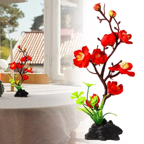 Artificial Cherry Blossom Tree with Base, Fish Tank Plant Decor for Japanese Restaurant, Home, Zen Garden