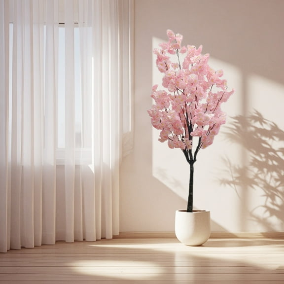 Artificial Cherry Blossom Trees, 4FT/5FT/6FT Realistic Potted Silk Faux Cherry Blossom Tree, Handmade Light Pink Tree With Base, Tall Potted Artificial Tree For Indoor Outdoor Office Wedding Decor