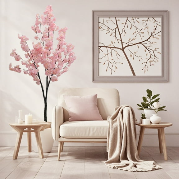 Artificial Cherry Blossom Trees, 4FT/5FT/6FT Realistic Potted Silk Faux Cherry Blossom Tree, Handmade Light Pink Tree With Base, Tall Potted Artificial Tree For Indoor Outdoor Office Wedding Decor