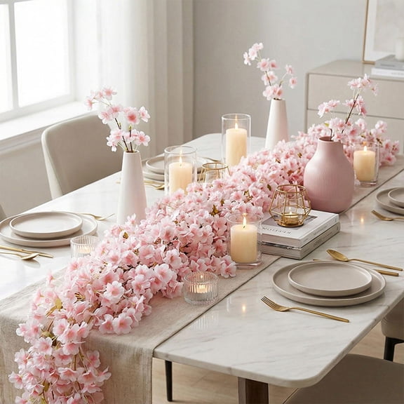 Artificial Cherry Blossom Vine, 63" Simulation Flower Decorative Rattan, Fake Hanging Vines for Indoor Ceiling Decor, Wedding Backdrop, Home and Office Arrangement