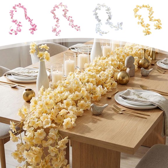 Artificial Cherry Blossom Vine Garland 63 Inch – Fake Hanging Flower Rattan for Indoor Ceiling Decor, Wedding Backdrop, Home Wall and AC Duct Covering