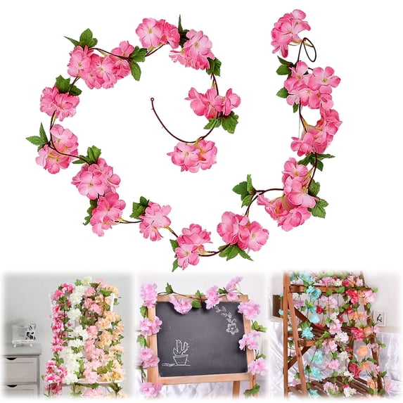 Artificial Cherry Blossom Vine Garland for Home Wedding Wall Decor,Realistic Sakura Garland,Indoor Outdoor Faux Blossom,floral garland,E,90.5"