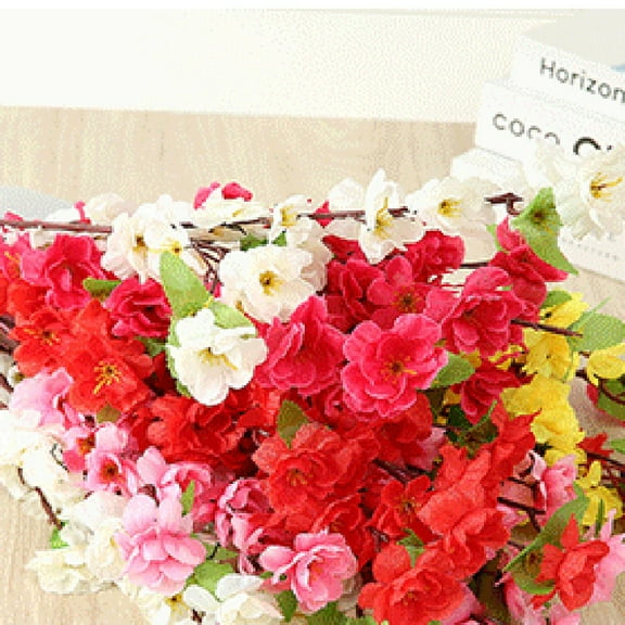 Artificial Cherry Plum Peach Blossom Branch Fake Silk Flower Tree Home Dec Table Decoration Christmas Valentine'S Day Gifts White Smile Home