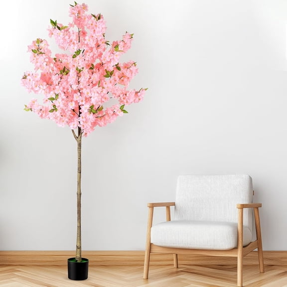 Artificial Cherry Tree, Fake Plants Indoor Decor, Faux Pink Sakura Flowers for Living Room Home House Entryway Bedroom Office Inside Decorations, 6FT