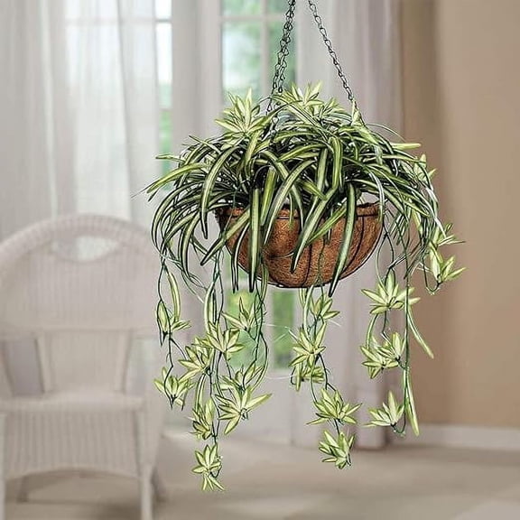Artificial Chlorophytum Silk Flowers, Artificial Flowers Spider Plant Fake Greenery Faux Plant Hanging Basket Ivy Green Leaves Wall Hanging Plants for Home Garden Office Wedding Decoration