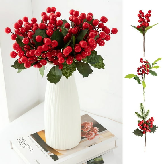 Artificial Christmas Berries Decor, Red Berry Garland for Holiday Table Centerpiece, Festive Mantel Display for Family Gatherings, Faux Berry Stems for Indoor Winter Home Decor and Seasonal Akmoler