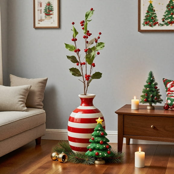 Artificial Christmas Berries, Plastic Berry Cuttings for Christmas Tree Decorations, Holiday Event Props, Outdoor Waterproof and Sunproof Design, Lifelike Texture with Bendable Stems