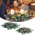 thumbnail image 1 of Artificial Christmas Centerpiece 26 Inch with LED Candle Holders Battery Operated String Lights Artificial Berries Pine Cones Rustic Table Decor for Kitchen Indoor Home, 1 of 6