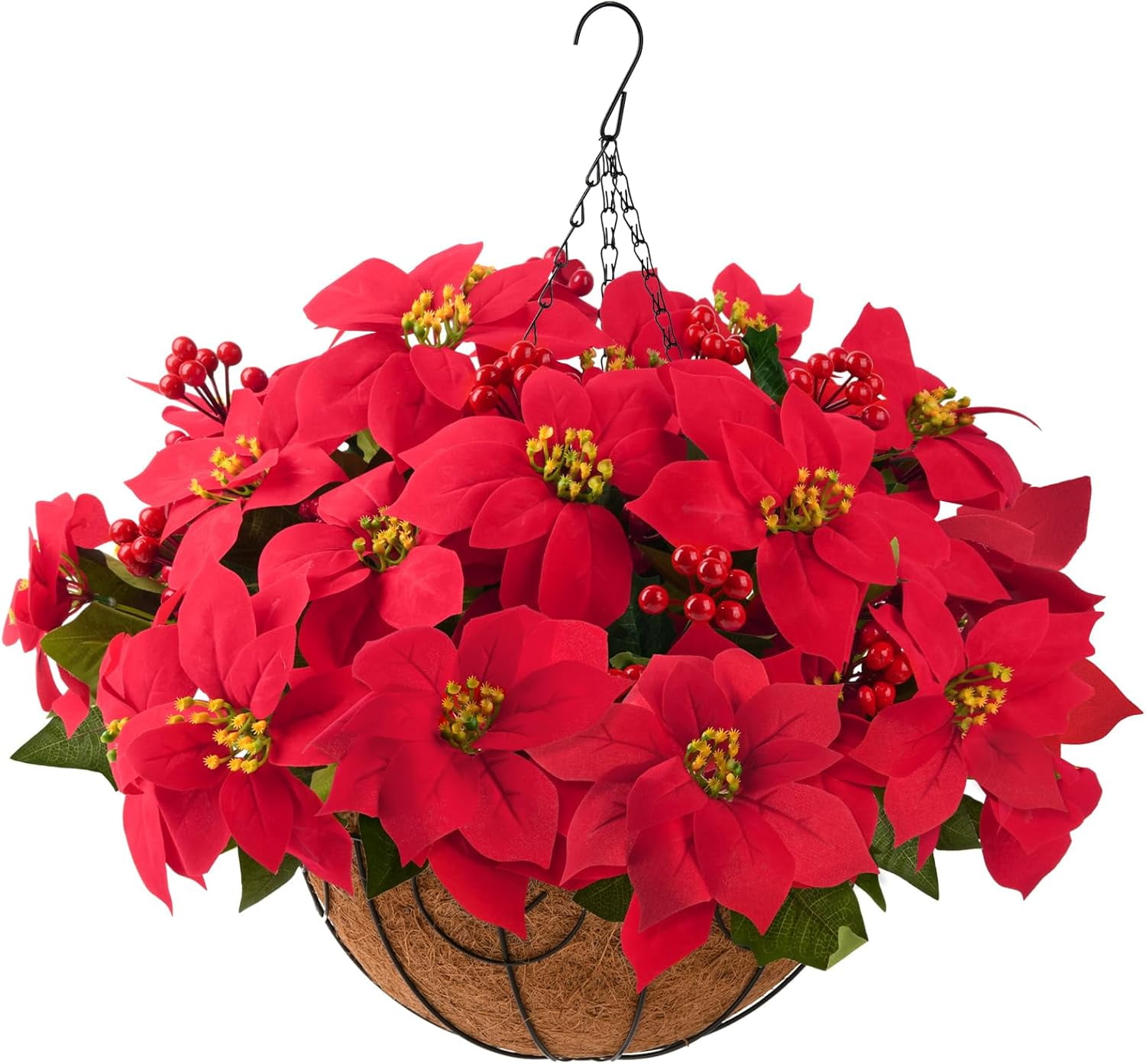 Artificial Christmas Faux Hanging Flowers in Basket for Outdoor Porch ...