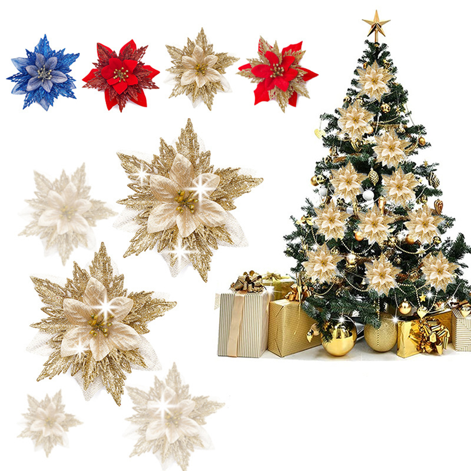 Artificial Christmas Flower Bright Color, Realistic Looking, Shiny