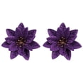 thumbnail image 1 of Artificial Christmas Flowers 2Pcs Glitter Poinsettia Cloth Flowers for Tree Wreath Garland Centerpiece Holiday Decor Purple, 1 of 5