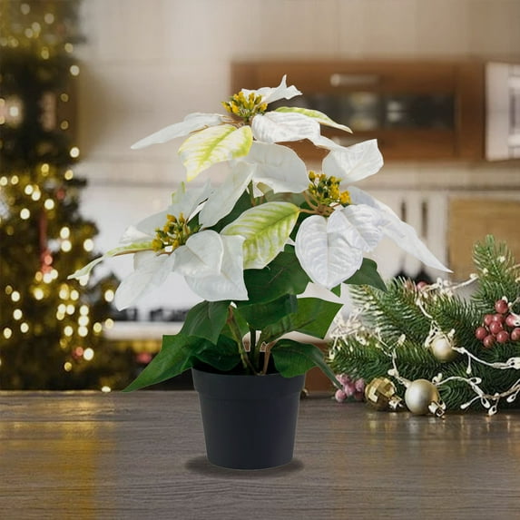 Artificial Christmas Flowers under $5! Bzdzmqm Artificial Christmas Flower Potted Plant, Red White Poinsettia Tabletop Decor, Plastic Realistic Fake Flowers, Outdoor Indoor Party Decoration, No