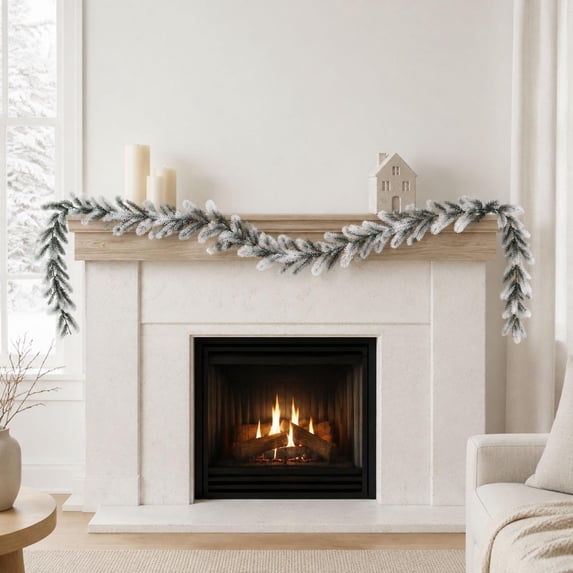 Artificial Christmas Garland, 5.91FT Flocked Faux Pine Needle Greenery Garland for Archway, Fireplace Mantel, Porch Banister, Winter Holiday Table Decor