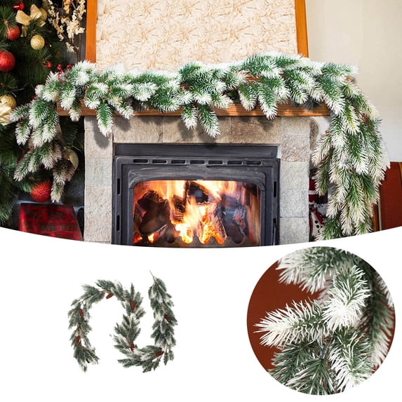 Artificial Christmas Garland 6.5Ft - Realistic Flocked Pine Greenery for Stair Railing, Mantel, Fireplace, Front Door, Holiday Party Decor with Green Cones