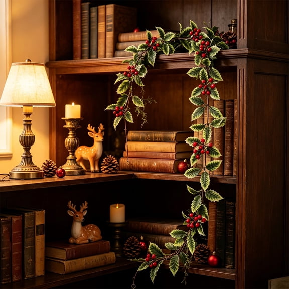 Artificial Christmas Garland, 68 Inch Berry Rattan Vine with Bendable Wire for Fireplace Mantel Staircase Table Home Holiday Decor