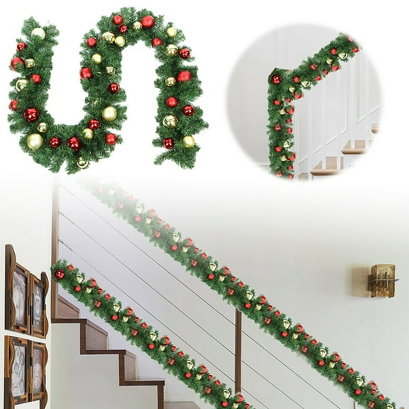 Artificial Christmas Garland with Balls,Red Berries and Pinecones,Holiday Garland for Fireplace,Stairs,Door Decor,Indoor Outdoor Christmas Decorations with Glitter Balls for Festive Home Celebration