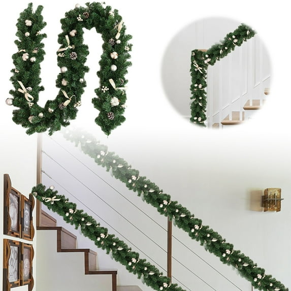 Artificial Christmas Garland with Balls,Red Berries and Pinecones,Holiday Garland for Fireplace,Stairs,Door Decor,Indoor Outdoor Christmas Decorations with Glitter Balls for Festive Home Celebration