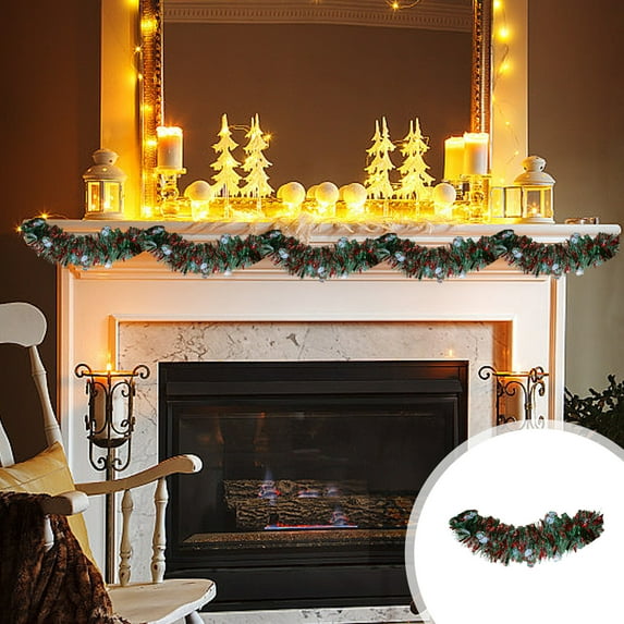 Artificial Christmas Garland Christmas Decorations Color Strips with Dark Green Rattan Strips Christmas Tree Decorations Wool Strips Outdoor Holiday Decorations About 78 Inches Christmas Wreath