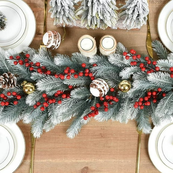 Artificial Christmas Garland Flocked in White Plastic, Hand Feeling Soft Rubber for Door and Wall Hanging, for Home Decor and Festive Scene Creation