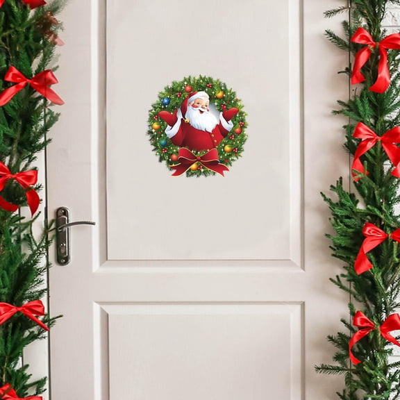 Artificial Christmas Garland Hwkond New Christmas Wreath Stickers Santa Claus Glass Window Wall Decoration Wall Stickers