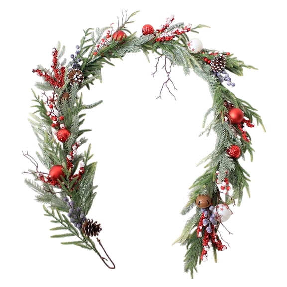 Artificial Christmas Garland with Pine Cones and Red Berries, 6FT Realistic Pine Needle Greenery for Staircase Mantel Decor, Indoor Outdoor Holiday Decorations for Home Party Wedding