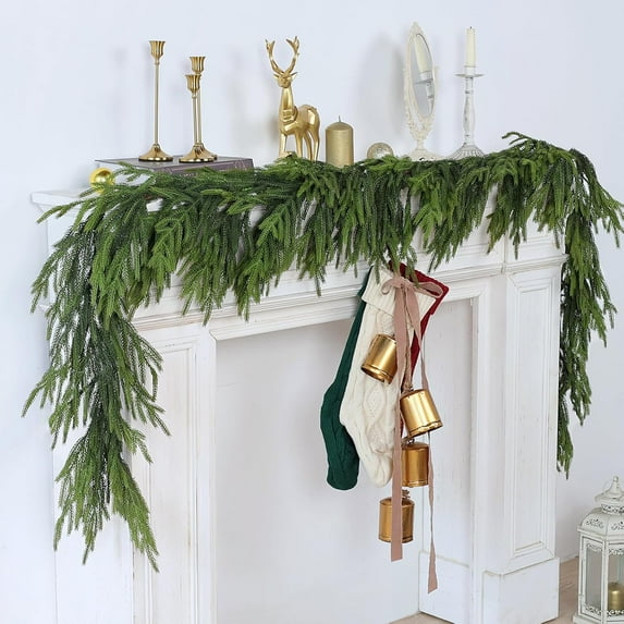 Artificial Christmas Garlands- Real Touch Norfolk Pine Garland Faux Greenery Fake Garland for Holiday, Fireplace, Mantle, Indoor Decor (1 Pcs,6 Feet)
