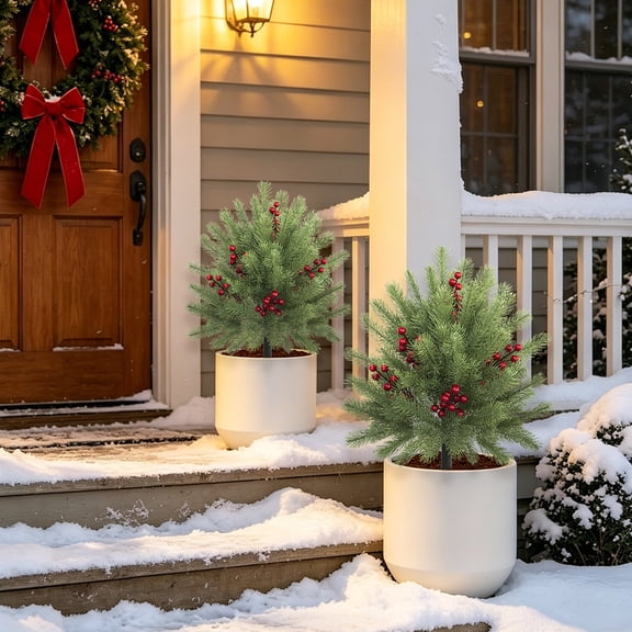 Artificial Christmas Green Plants, Potted Pine Needle Trees, Realistic Decorative Shrubs for Indoor and Outdoor Garden Ambiance