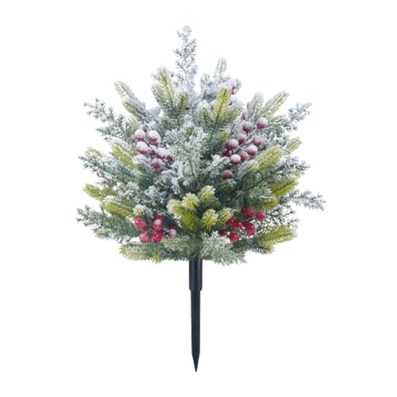 Artificial Christmas Greenery with Frosted Red Berries and Branches Faux Xmas Tree Ground Stake Stump for Outdoor Yard Planter Winter Decoration,17.7x25.6 Inch