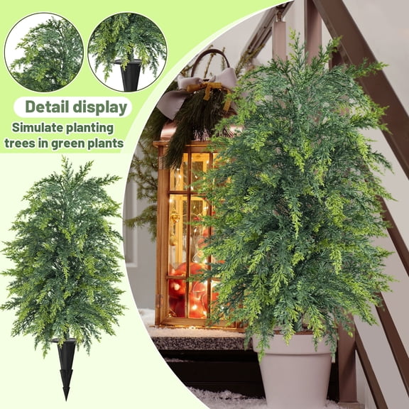 Artificial Christmas Ground Stake Tree, Realistic Faux Shrub for Outdoor Garden Yard Landscape Decoration, Weather Resistant Sun Proof Pine Greenery for Patio Walkway Lawn