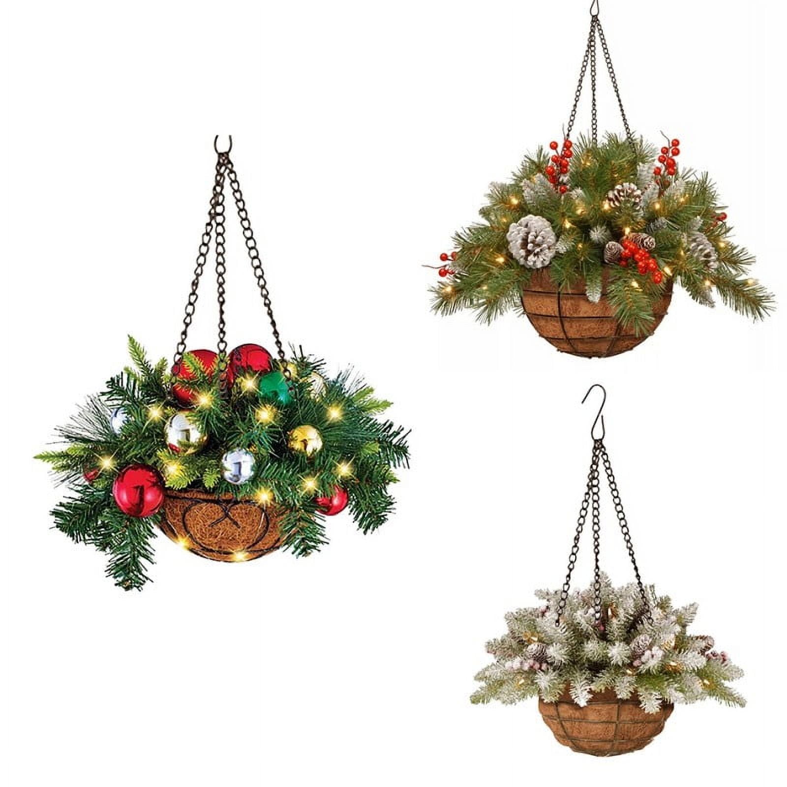 Artificial Christmas Hanging Basket, Decorated with Pine Cones, Berry