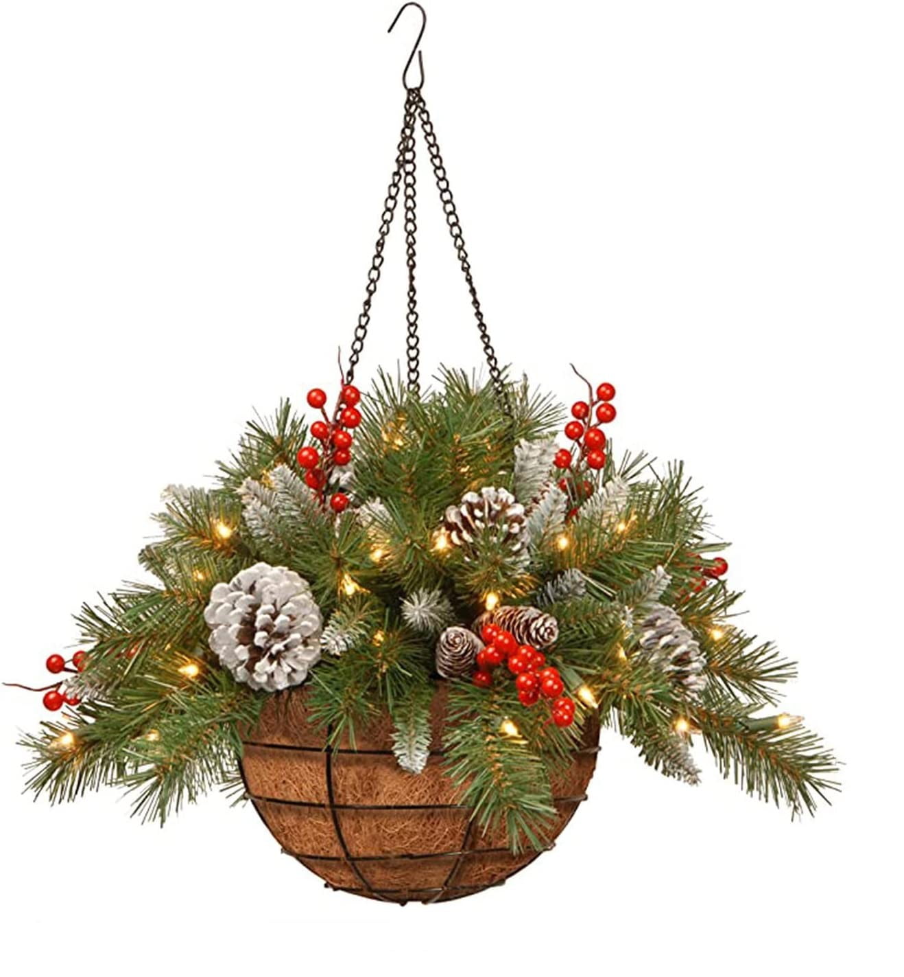 Artificial Christmas Hanging Basket With Lights Decorations Pre-Lit Artificial Christmas Kissing Ball,Green,Crestwood Spruce,Dec