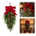 thumbnail image 1 of Artificial Christmas Hanging Swags 27 Inch Faux Norfolk Pine Teardrop Ornament with Bells, Bowknot and Red Berries for Xmas Front Door Stairs Fireplace Home Holiday Indoor Outdoor Decor, 1 of 7