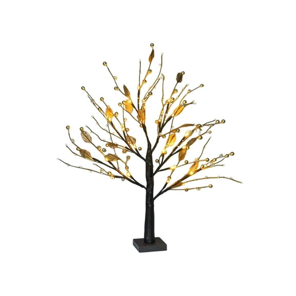 Artificial Christmas Light up Tree Tabletop Mini Xmas Tree with LED Lights,Battery Powered Christmas Indoor Glow Decorations with Berry and Green Leaves, Novelty Night Lamp Party Gift(Gold)