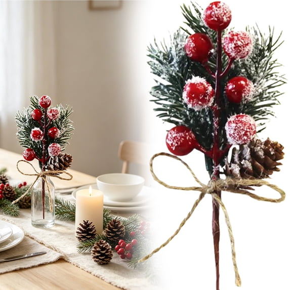 Artificial Christmas Picks, Pine Branches Berry Twig Stems Pinecones ...