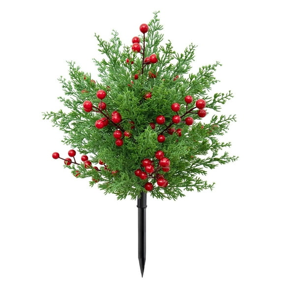 Artificial Christmas Pine Tree, Greenery Floor Ornament, Realistic Fake Shrub with Planter for Home Decor and Landscaping, 21.65 Inch Tall, Maintenance Free, Durable Plastic Material