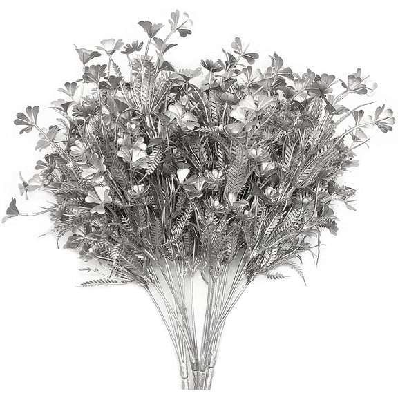 Artificial Christmas Plants, Plastic Grass Faux Shrubs, Indoor Outdoor Home Garden Planter Filler, Wedding Party Decoration, Silver 4 Pack