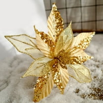 Artificial Christmas Poinsettia Flower Xmas Tree Hanging Ornament Gold Silver Glitter Sequin Christmas Flower Home Party Decor