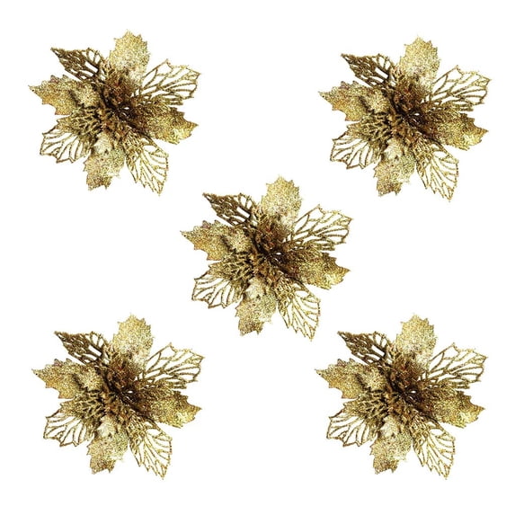 Artificial Christmas Poinsettia Flowers,Artificial Poinsettia with Clips Christmas Decor,Glitter Poinsettia Christmas Ornaments,Christmas Tree Flower Decorations with Stems,Xmas Wreath Party Decor