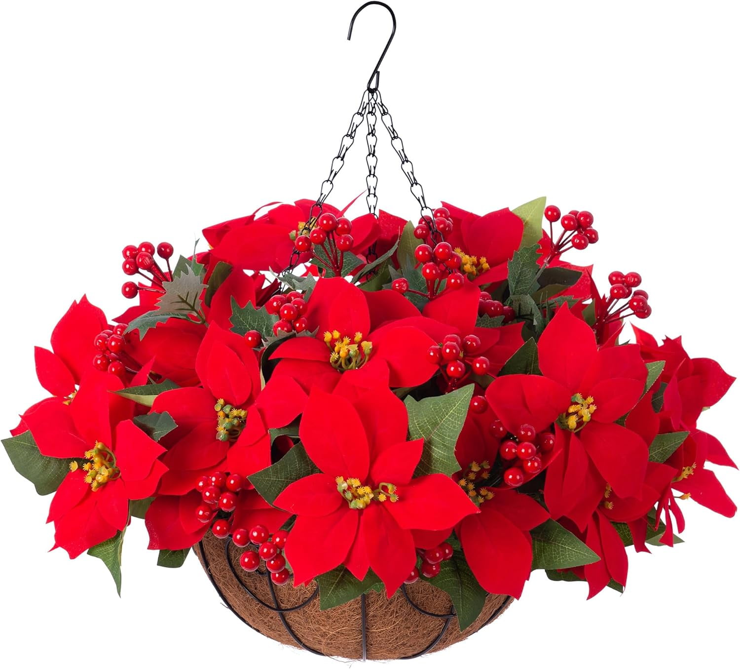 Artificial Christmas Poinsettia Flowers with Faux Berries Hanging ...