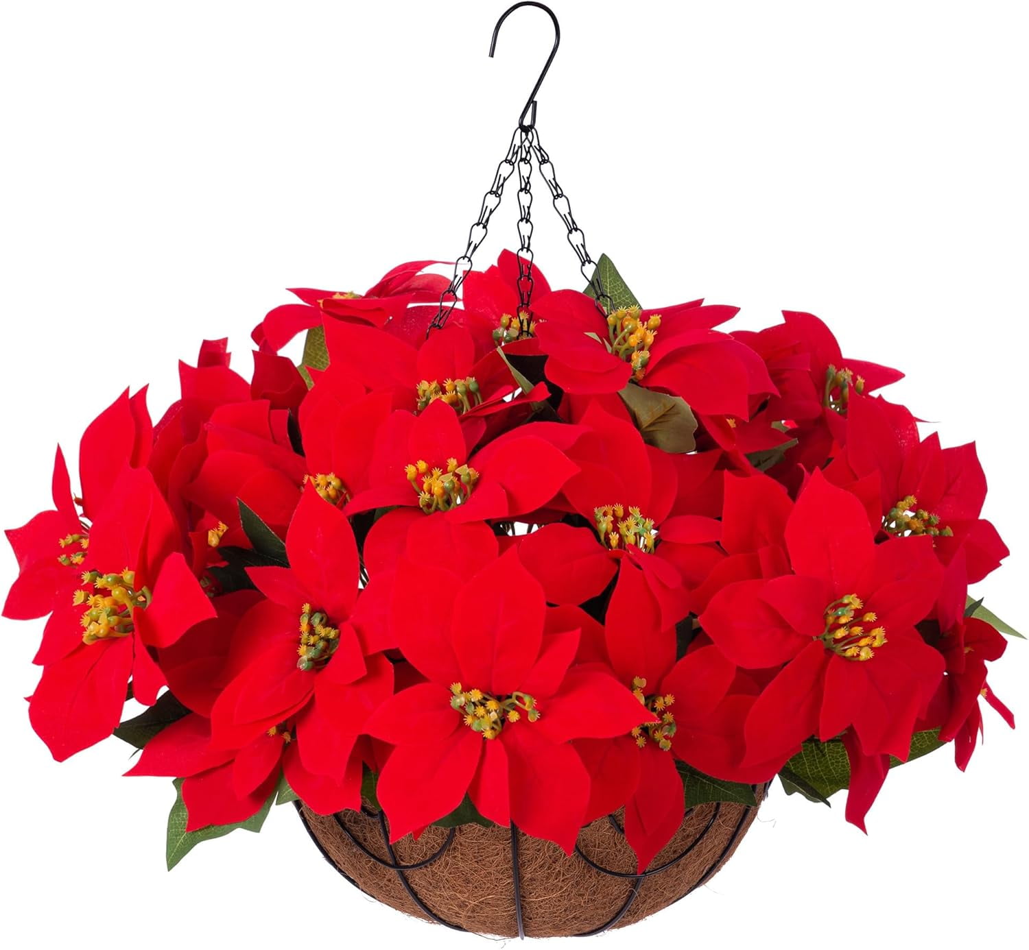 Artificial Christmas Poinsettia Flowers with Faux Berries Hanging ...