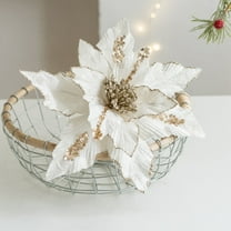 Artificial Christmas Poinsettias Decoration 10.23 Inch Glitter Flower Christmas Tree Ornaments Wreath Garland Flower with Stem for Festival Xmas Wedding Party Home Supplies Holiday DIY Decor