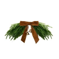 Artificial Christmas Swag for Mirror and Picture Lights, Faux Norfolk Swag with Velvet Bow & Bells, Xmas Mailbox Wreath Garland for Door Wall Window Stair Home Decor, 1 Pcs, 19.7x9.84"