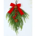thumbnail image 1 of Artificial Christmas Teardrop Swag 19.69 Inch Winter Greenery Garland with Red Berries Bow Cedar Pine Xmas Door Swag for Front Door Wall Hanging Indoor Outdoor Fireplace Decor, 1 of 6