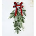 thumbnail image 1 of Artificial Christmas Teardrop Swag 19.69 Inch Winter Greenery Garland with Red Berries Bow Cedar Pine Xmas Door Swag for Front Door Wall Hanging Indoor Outdoor Fireplace Decor, 1 of 6
