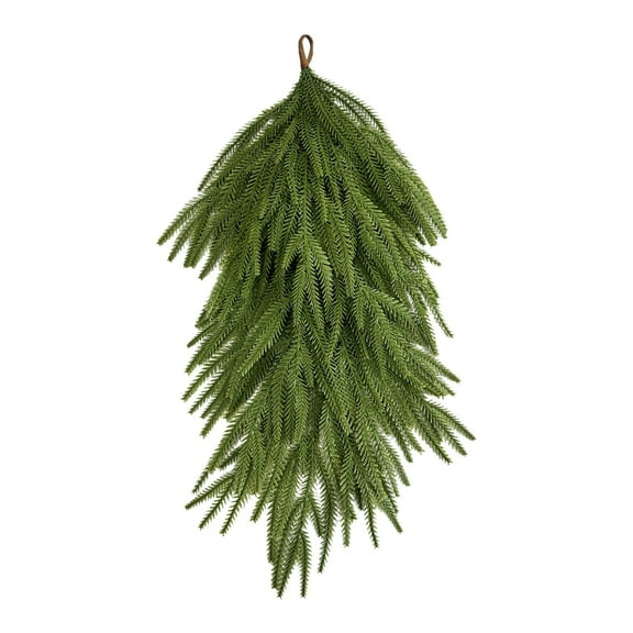 Artificial Christmas Teardrop Swag, 25" Faux Pine Needles Teardrop Door Swag, Christmas Norfolk Greenery Teardrop Wreath for Xmas Holiday Door Table Mantle Fireplace Indoor Outdoor Decor
