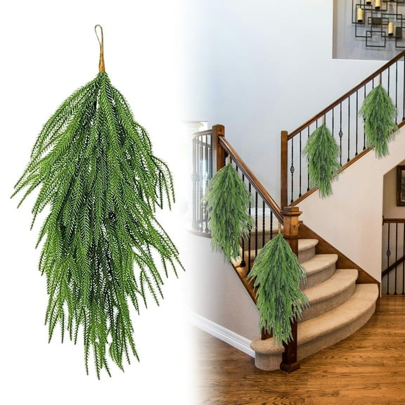 Artificial Christmas Teardrop Swag 31.4 Inch, Pine Needles Norfolk Greenery Hanging Wreath for Xmas Holiday Door Table Mantle Fireplace Indoor Outdoor Decor