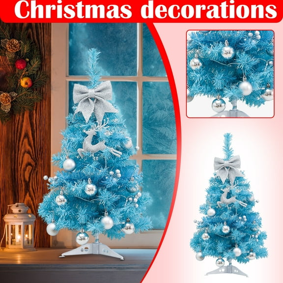 Artificial Christmas Tree 17.55 IN Blue Artificial Christmas Tree Mini Tinsel Tree Artificial Christmas Tree Small Christmas Tree Tabletop Christmas Tree Holiday Decoration for Home, Office, Party