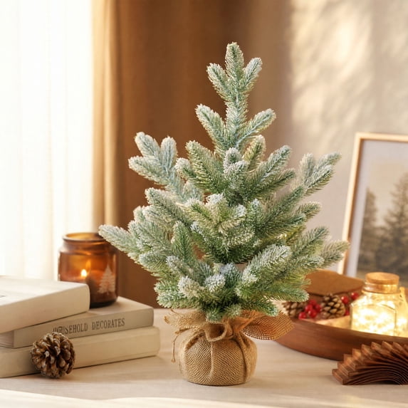 Artificial Christmas Tree, 24 Inch Flocked Snow Tabletop Mini Tree ...