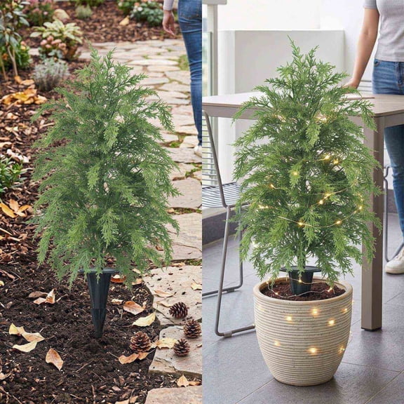 Artificial Christmas Tree, 24 Inch Potted Pine Faux Holiday Shrub for Front Porch, Tabletop Fake Greenery Indoor Outdoor Garden Decor